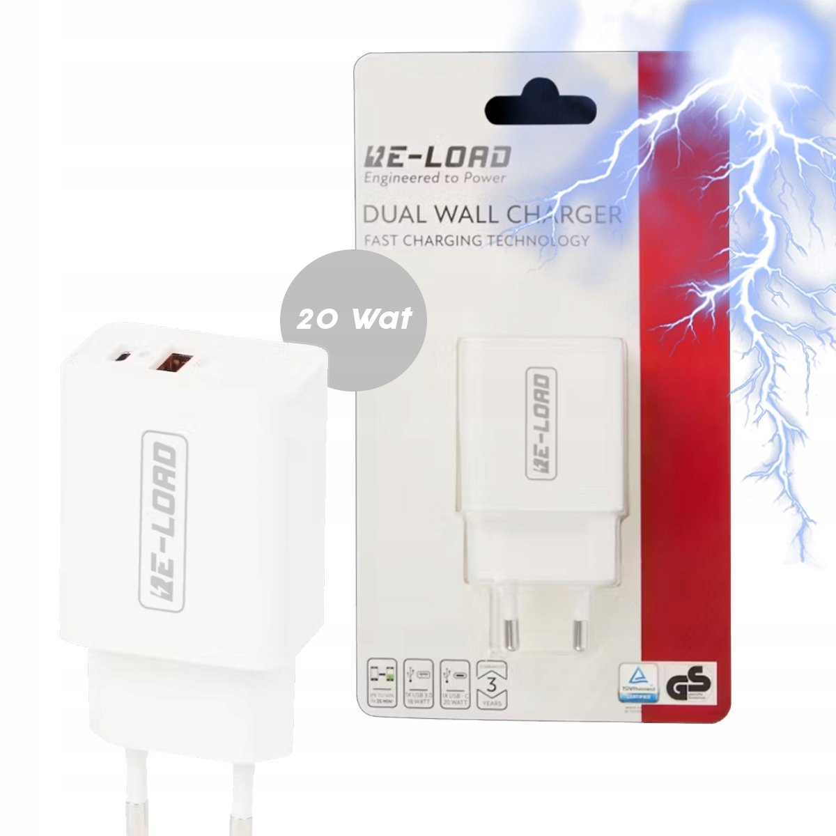 Re-Load - Szybka Podwójna Ładowarka USB I Typ C Fast Charging 18-20 Watt