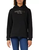 Bluzy damskie - Tommy Hilfiger Damska bluza z kapturem REG Hilfiger FOIL, czarna, S - miniaturka - grafika 1