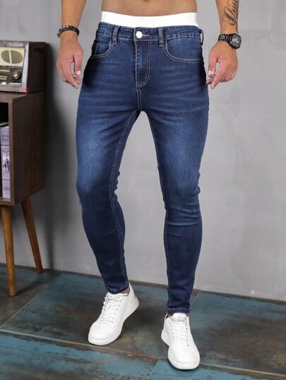 SHEIN MĘSKIE CIEMNONIEBIESKIE JEANSY RURKI CASUAL L 11MA
