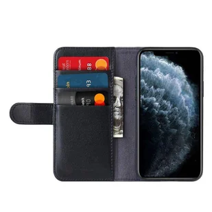 Crong Premium Booklet Wallet - Skórzane etui iPhone 11 Pro Max z kieszeniami + funkcja podstawki (czarny) - Etui i futerały do telefonów - miniaturka - grafika 5