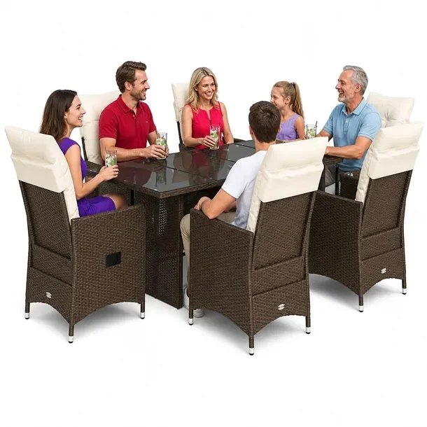 Zestaw Mebli Ogrodowych Rattan PE, Stół 190x80x75 cm, Fotele 56x59x92 cm, B