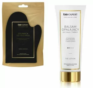Zestaw Tan Expert Magic Eraser Exclusive Line rękawica do peelingu + TanExpert Exclusive Line The Lotion Balsam Brązujący 200ml - Balsamy i kremy do opalania - miniaturka - grafika 1