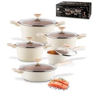 Zestawy garnków i patelni - KOMPLET GARNKÓW zestaw PATELNIA INDUKCJA rondel pokrywy 10el Texture Creamy Starke Pro - miniaturka - grafika 1