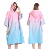 Ręczniki - Poncho kąpielowe rozsuwane damskie RÓŻOWO- NIEBIESKI ponczo plażowe ręcznik - miniaturka - grafika 1