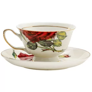 Marco Polo SJ Filiżanka Do Kawy I Herbaty Porcelanowa Ze Spodkiem Czerwona Róża Biała 200 Ml - Filiżanki - miniaturka - grafika 1