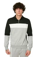 Bluzy męskie - TRENDYOL MAN BLUZA MĘSKA Z ZAMKIEM KOLOR BLOK SZARA CZARNA BIAŁA M 5DA - miniaturka - grafika 1