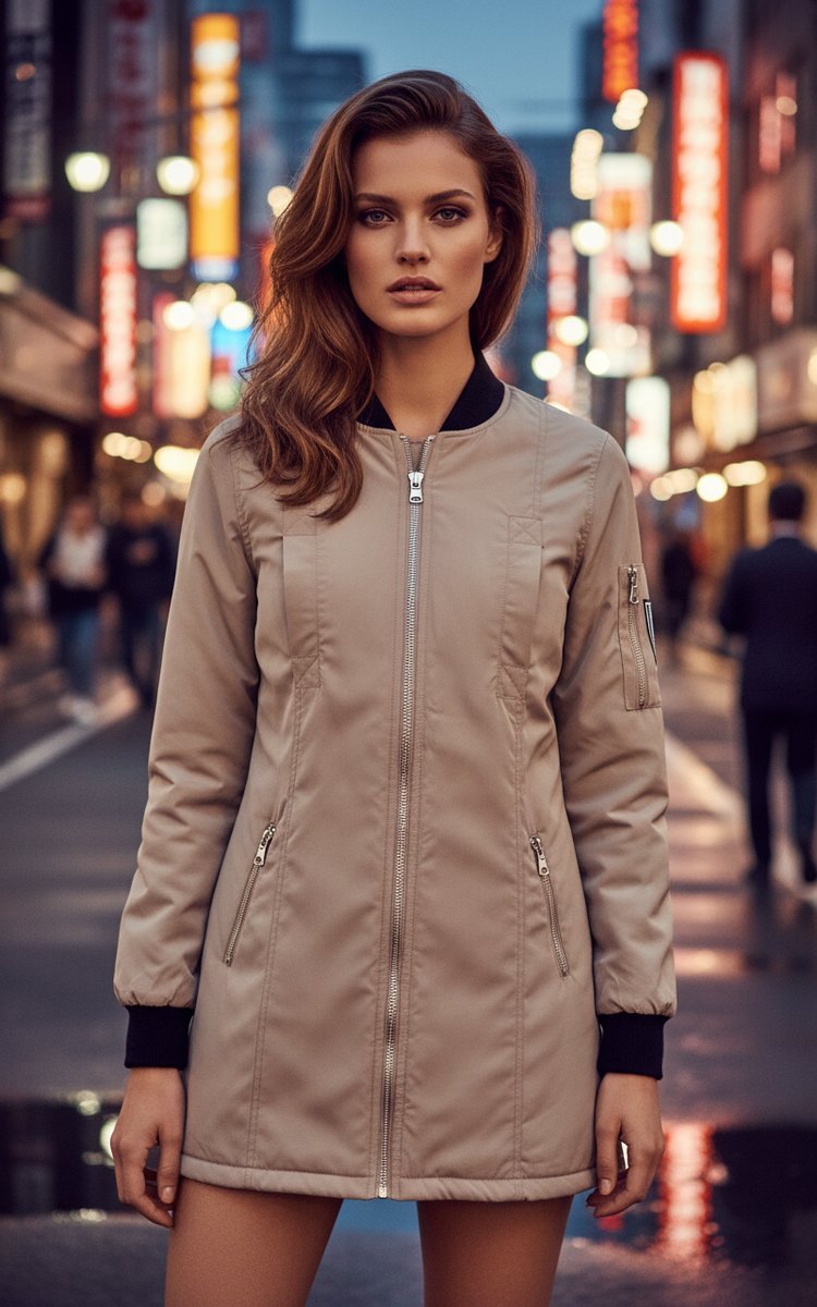 Kurtka Damska Bomberka Długa Beż #125 M