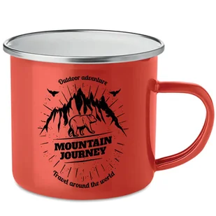 KUBEK STALOWY Emaliowany CZERWONY 250ml MOUNTAIN JOURNEY Góromaniak Wzory - Kubki - miniaturka - grafika 1