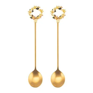 Łyżeczka z ozdobną końcówką świąteczny wianek złoty 2 sztuki - Łyżeczki - miniaturka - grafika 1