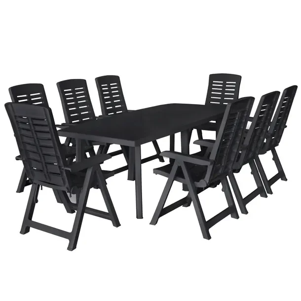 Zestaw Mebli Ogrodowych z Plastiku Antracytowy, Stół 216x90x72 cm, 8 Krze