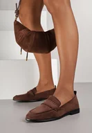 Mokasyny damskie - Brązowe Mokasyny Vices z Wkładką ze Skóry Naturalnej i Paskiem z Przeszyciami Fonarrie - miniaturka - grafika 1