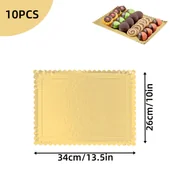 Inne - TEMU 10 szt. Jednorazowe Złote Kartony, Wytrzymałe Prostokątne Podstawki z Falbankowym Brzegiem do Tortów, Tace na Stół Deserowy dla Eleganckich - miniaturka - grafika 1