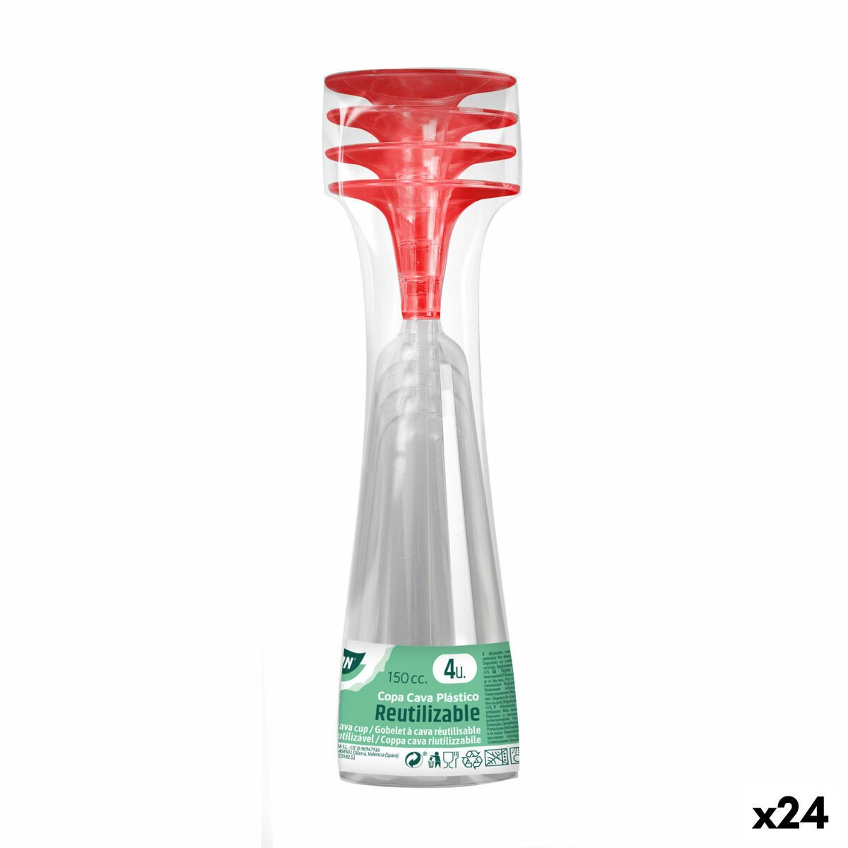 Kieliszki do szampana wielokrotnego użytku Algon czerwone 24 sztuki 150 ml (4 sztuki)
