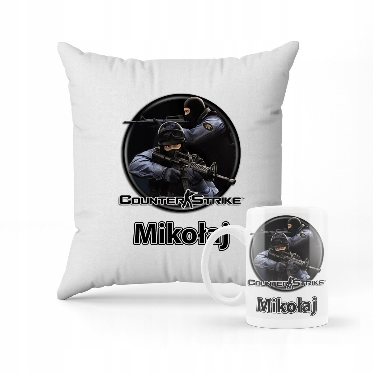 ZESTAW PODUSZKA + KUBEK PREZENT DLA DZIECKA COUNTER STRIKE CS GO + IMIĘ #6