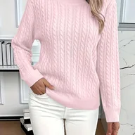 Swetry damskie - TEMU Elegancki Sweter Damski w Kolorze Miętowej Zieleni - Długie Rękawy, Okrągły Kołnierz z Detalem Skrzyżowania, Przytulny na Jesień i Zimę, Od - miniaturka - grafika 1