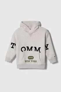 Bluzy dla chłopców - Tommy Hilfiger bluza dziecięca kolor szary z kapturem melanżowa - grafika 1