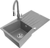 Zlewozmywaki z baterią - Mexen Cesar zlewozmywak granitowy 1-komorowy z ociekaczem i baterią kuchenną Savita, szary - 6514-71-672601-71 - miniaturka - grafika 1