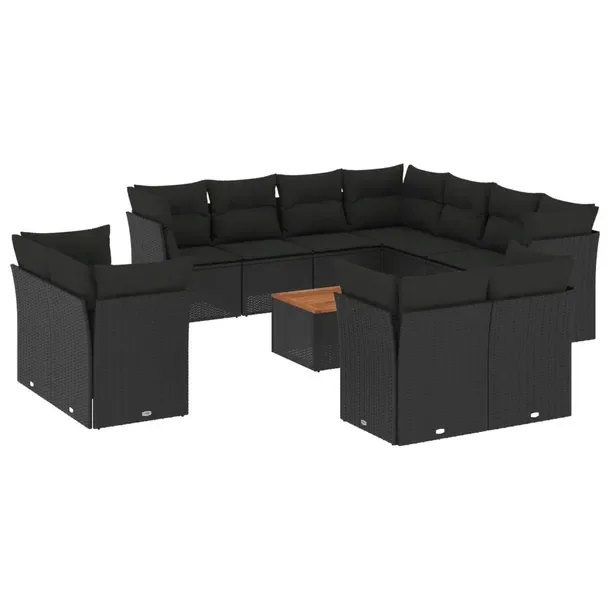Zestaw mebli ogrodowych modułowych czarny rattan PE, wymiary: 62x62x69 cm,