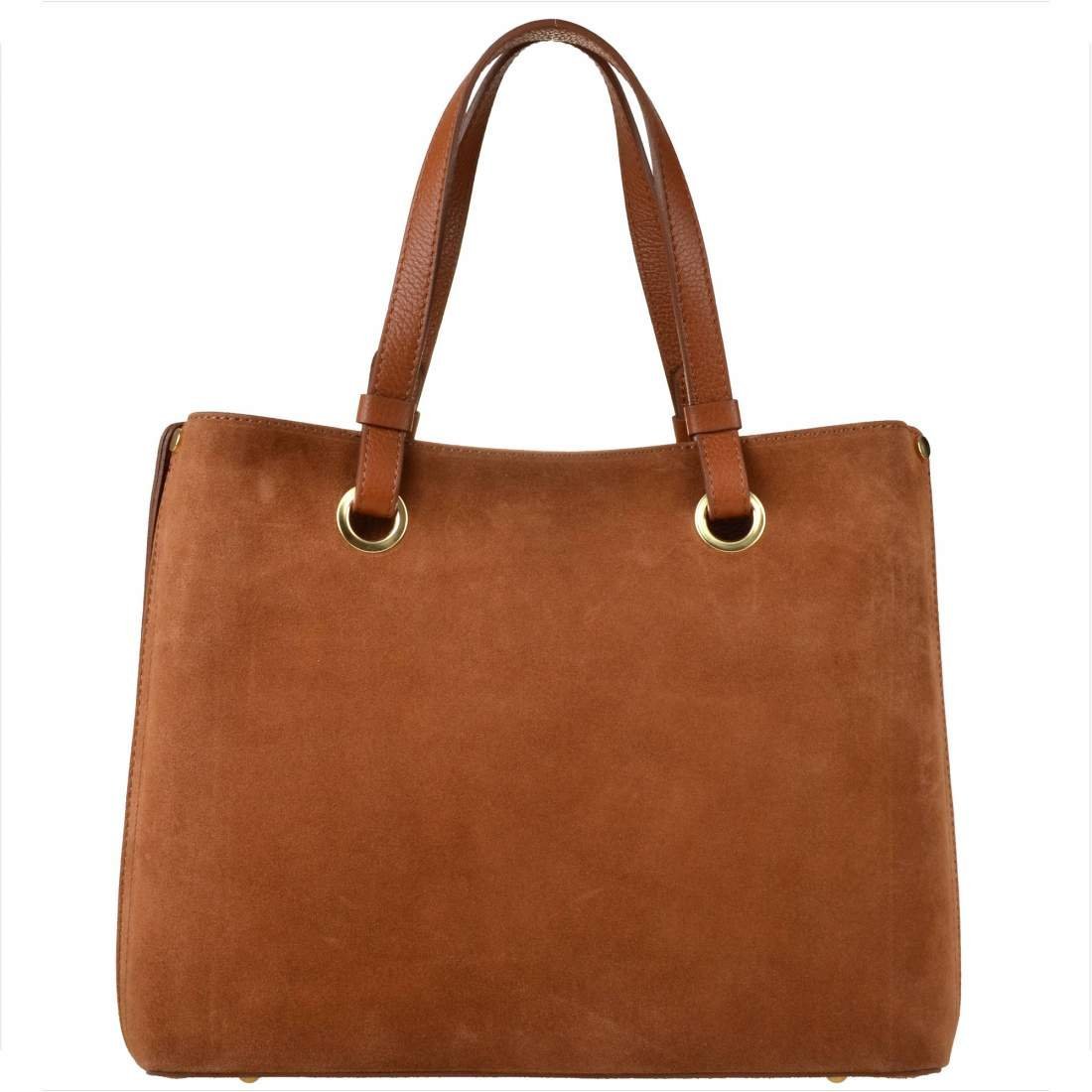 Vera Pelle Torebka shopper kuferek skóra zamszowa camel brąz