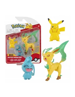 Pokemon FIGURE BATTLE 3-pak - zawiera 5-calowe figurki bitewne Pikachu, Wynaut i 7-calowe figurki Leafeon - autentyczne szczegóły PKW0178 - Figurki dla dzieci - miniaturka - grafika 2