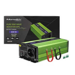 Qoltec Przetwornica napięcia Monolith ładowanie baterii UPS 300W 600W 12V na 230V Czysty Sinus - Przetwornice samochodowe - miniaturka - grafika 1