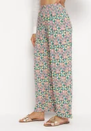 Spodnie damskie - Zielono-Różowe Szerokie Spodnie z Gumką w Pasie i Kieszeniami z Wiskozy Keiord - miniaturka - grafika 1