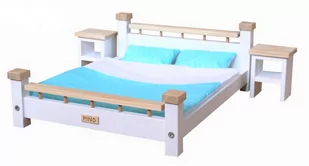 Komplet Sypialnia ASH drewniana podwójna dla Barbie i Kena : Łóżko + 2 szafki nocne + pościel , mebelki drewniane do domku dla lalek Model  ŁĄCZKA T.. - Domki dla lalek - miniaturka - grafika 1