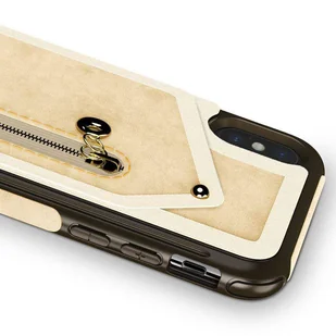 Zizo Nebula Wallet Case Skórzane etui iPhone X z kieszeniami na karty + saszetka na zamek + szkło 9H na ekran (Tan/Brown) - Etui i futerały do telefonów - miniaturka - grafika 3