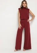 Komplety damskie - Bordowy Komplet Bluzka z Wiązaniem i Szerokie Spodnie Halazea - miniaturka - grafika 1
