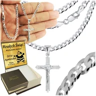 Naszyjniki męskie - Srebrny Łańcuszek Męski Naszyjnik Pancerka Srebro 925 Z Krzyżykiem Grawer - miniaturka - grafika 1