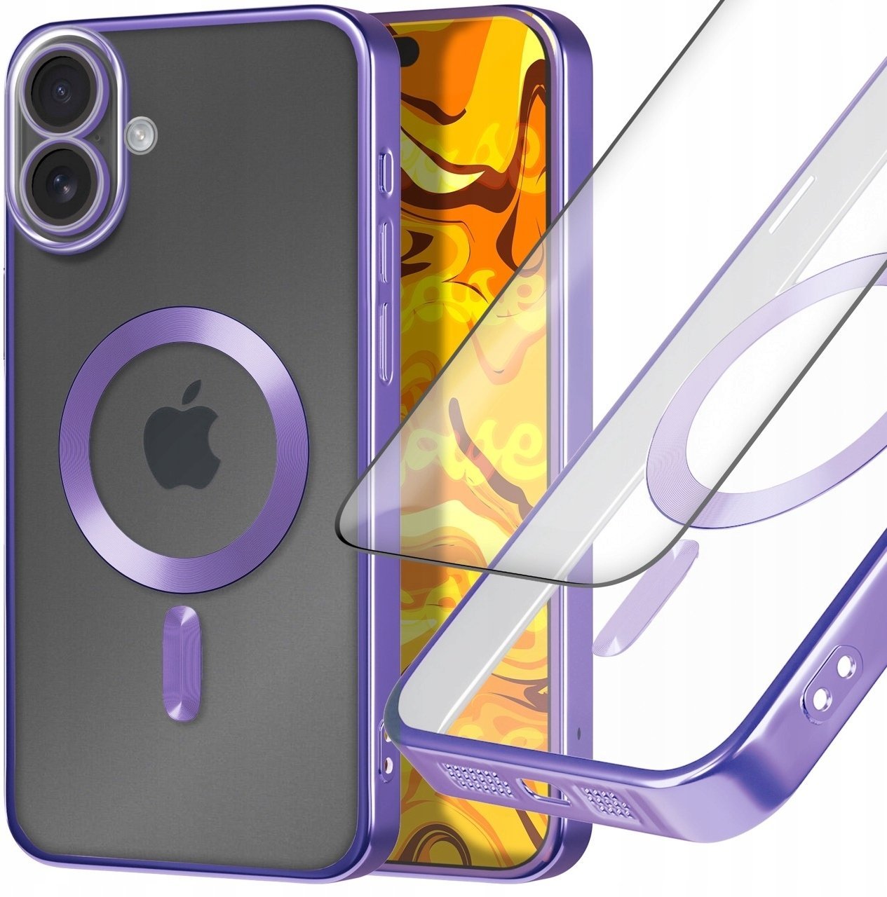 Hello Case Etui Do iPhone 16 Plus Do Magsafe, Fioletowe, Metalowe, Clear Szkło
