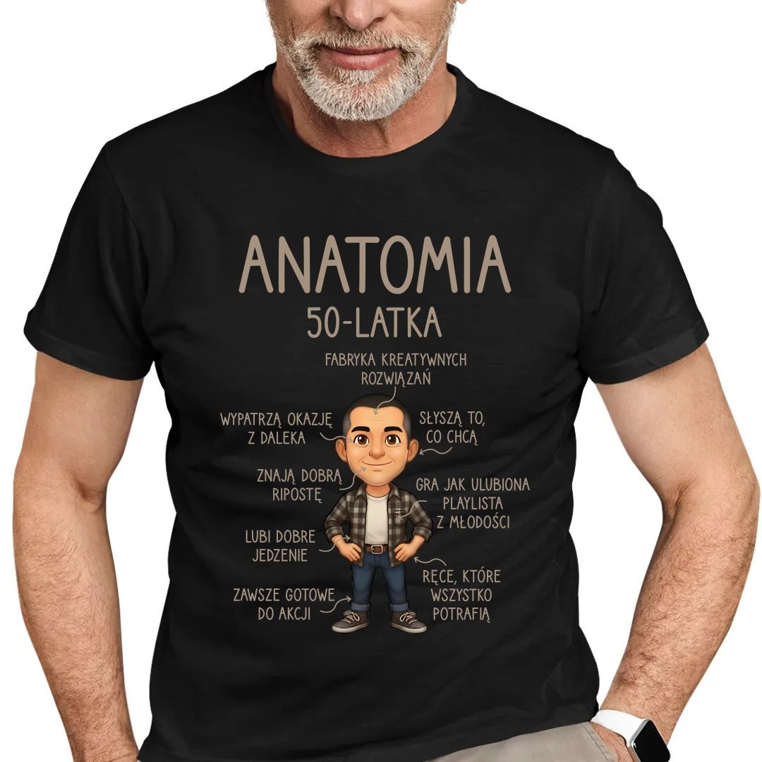 Anatomia 50-latka - męska koszulka na prezent z okazji urodzin Rozmiar M