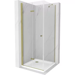 Mexen Lima kabina prysznicowa składana 80x80 cm, transparent, złota + brodzik Flat - Kabiny prysznicowe - miniaturka - grafika 1