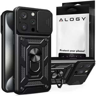 Etui pancerne do iPhone 15 Pro Camshield Case Ring Alogy Stand z osłonką na aparat slide czarne + Szkło - Części i akcesoria do laptopów - miniaturka - grafika 1