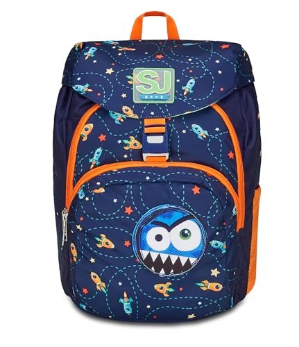 Plecak szkolny SJ Gang Mocrolight, niebieski, Spaceship Trip, jednokomorowy otwór z magnetyczną klamrą, regulowany pasek w talii, system klap na przedniej kieszeni, szkoły podstawowej, gimnazjum,