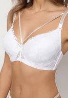 Biustonosze - Biały Biustonosz z Dodatkowymi Paskami Zdobiony Koronką i Cyrkoniami Ollimi - miniaturka - grafika 1