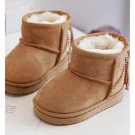 Buty dla dziewczynek - FR1 Dziecięce Ocieplane Botki Śniegowce Z Frędzlami Camel Mikyla brązowe - miniaturka - grafika 1