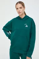 Bluzy damskie - adidas bluza damska kolor zielony z kapturem z aplikacją - miniaturka - grafika 1