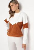 Bluzy damskie - Biała Dwukolorowa Bluza z Bawełny z Polarowymi Wstawkami i Kapturem Dikea - miniaturka - grafika 1