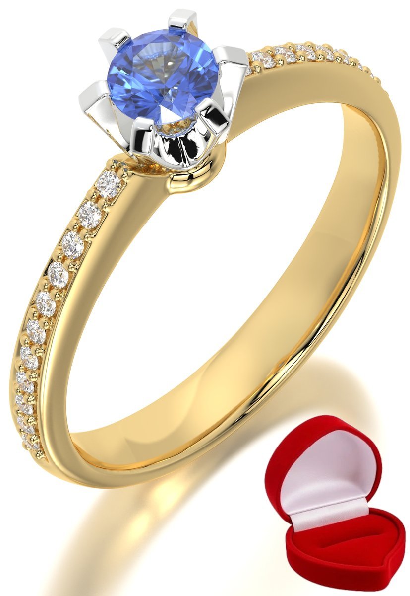 ZŁOTY PIERŚCIONEK ZARĘCZYNOWY 585 14k SZAFIR 0,24 ct + PUDEŁKO R11