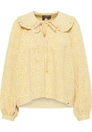 Bluzki damskie - DreiMaster Vintage Damska bluzka, musztardowa żółta, wełniana biel, XL, musztardowy żółty wełniany biały, XL - miniaturka - grafika 1