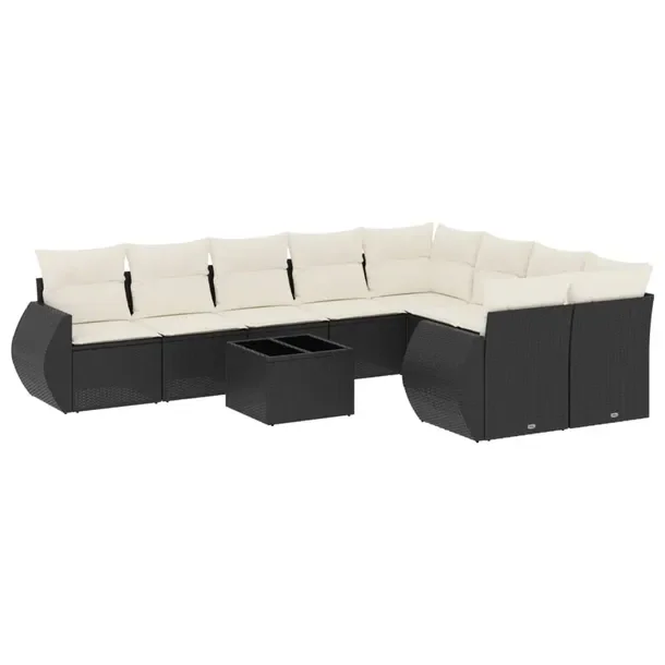Zestaw mebli ogrodowych czarny z poduszkami, rattan PE, wymiary 62x62x69 cm