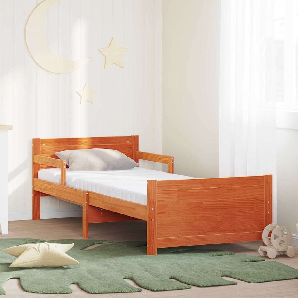 vidaXL vidaXL Ramka łóżka z materacem Brązowy 80 x 200 cm Lite drewno sosnowe