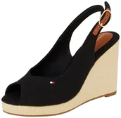 Espadryle damskie - TOMMY HILFIGER Espadryle damskie FLAGA HIGH WEDGE ESPAD SLINGBACK, CZARNE (czarny), 36 UK, Czarny, 39 EU - miniaturka - grafika 1