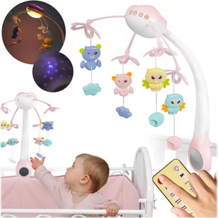 Karuzela do łóżeczka z projektorem na pilota i muzyką różowa Ricokids - Karuzele dla niemowląt - miniaturka - grafika 1