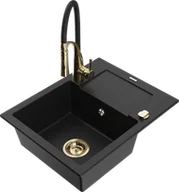 Zlewozmywaki z baterią - Mexen Enzo zlewozmywak granitowy 1-komorowy z ociekaczem i baterią kuchenną Aster, czarny - 6506-77-73450-57-G - miniaturka - grafika 1