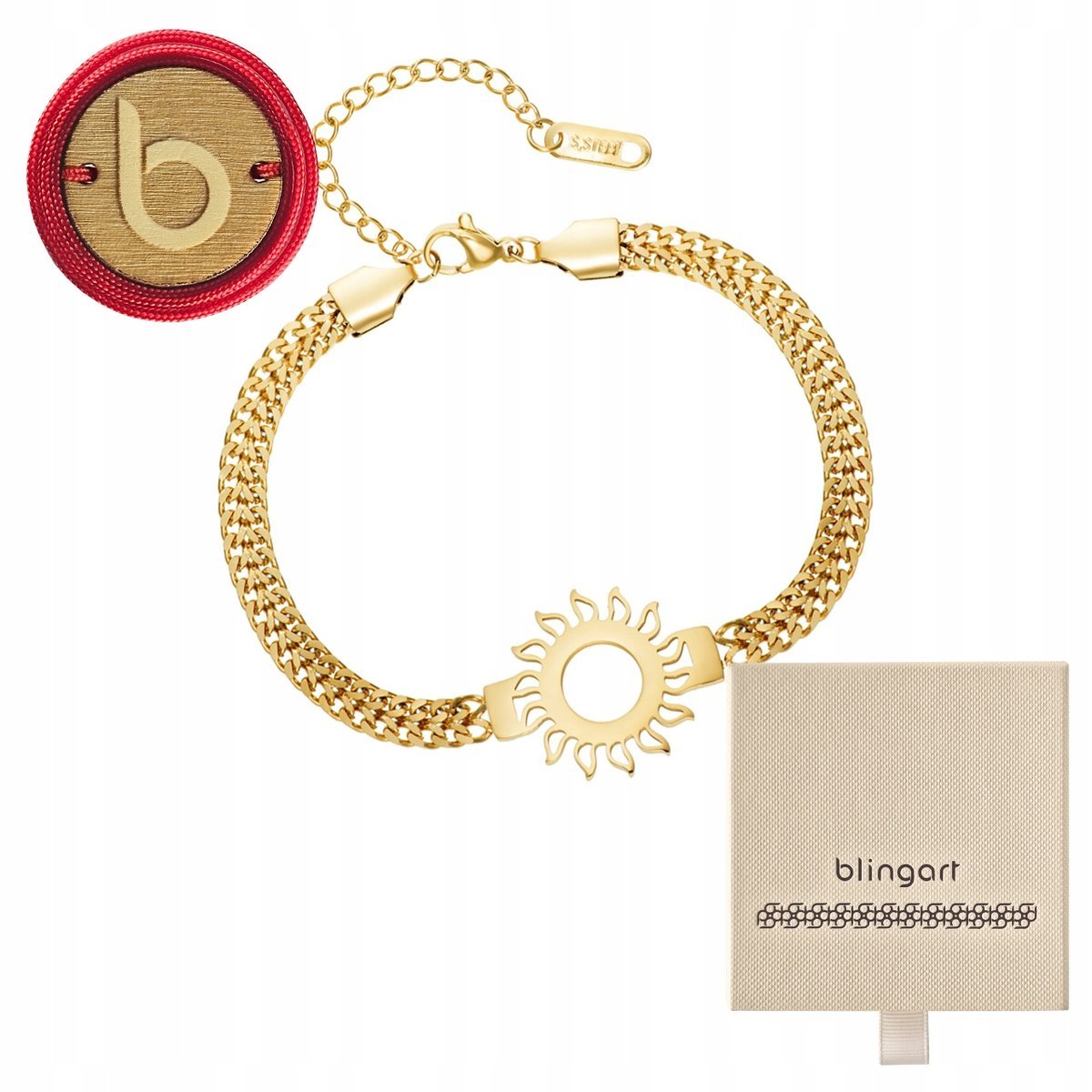 Bransoletka damska pozłacana SŁOŃCE PANCERKA REGULOWANA STAL 316L BLINGART