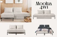 Narożniki - Narożnik, Sofa z funkcją spania, łóżko, szezlong, system wielofunkcyjny MOOKA 4w1, tkanina Velo Beżowy Prawy - miniaturka - grafika 1