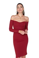 Sukienki - Trendyol Damska sukienka z dzianiny Midi Bodycon Carmen, bordowa, M, Burgund, M - miniaturka - grafika 1
