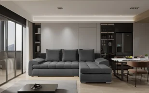 Sofa w kształcie L TOMI narożnik, tkanina Castel, wiele kolorów Ciemnoszary Prawostronny - Narożniki - miniaturka - grafika 1